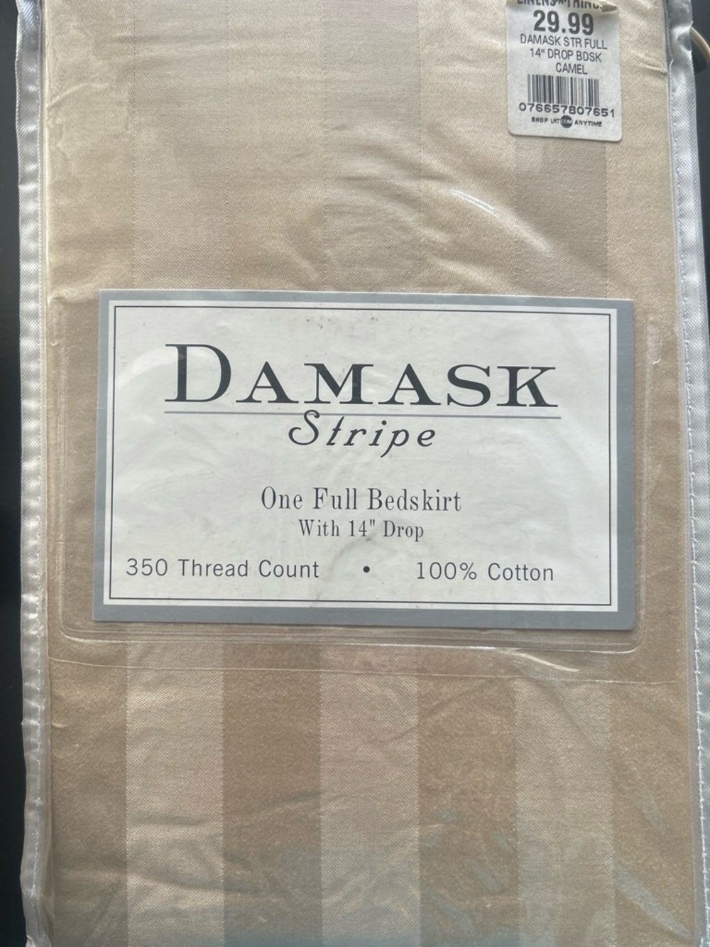 Damask Stripe Camel Full Bedskirt - 350 Thread Count Cotton
